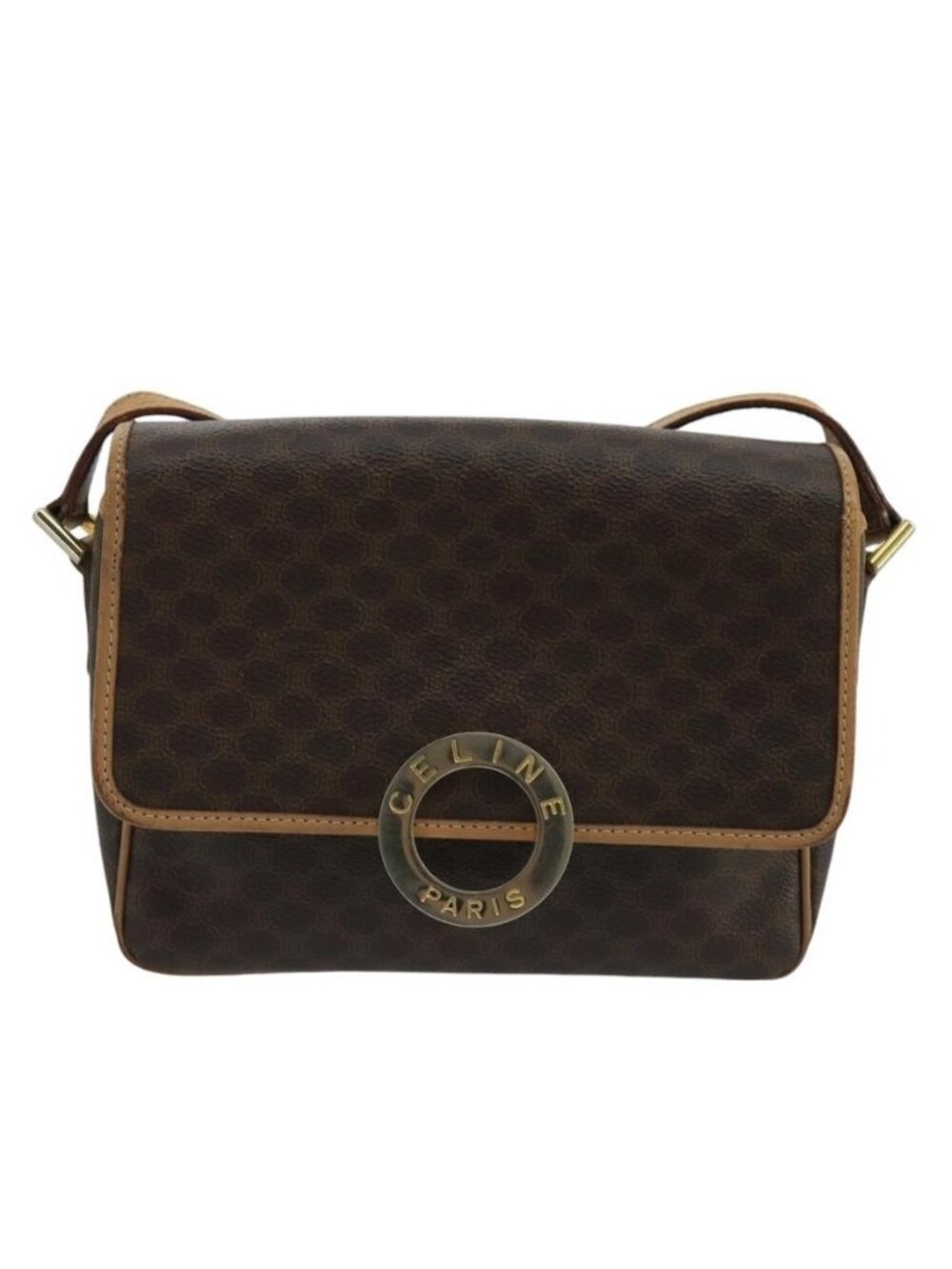 Authentic CELINE Macadam Canvas Circle Shoulder Bag Brown - Picture 5 of 16